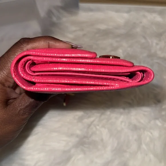 Authentic MCM Pink Leather Studded LogoMotifs Trifold Wallet with keychain EUC